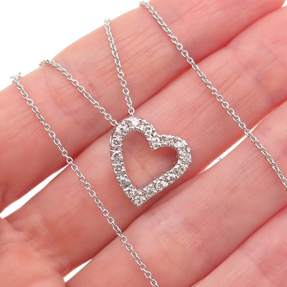 925 Sterling Silver Round-Cut C Z Heart Cable Chain Necklace 16"